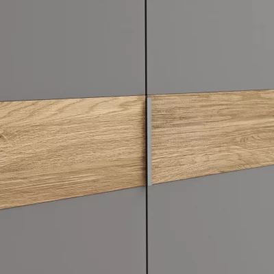Drehtürenschrank Viana – B ca. 204 cm, Lack, Steingrau, Riffholz, Wildeiche