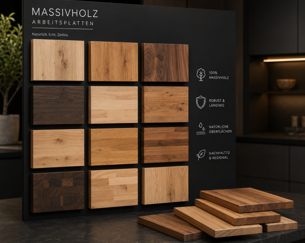 Massivholz-Arbeitsplatten im Küchenstudio Andernach