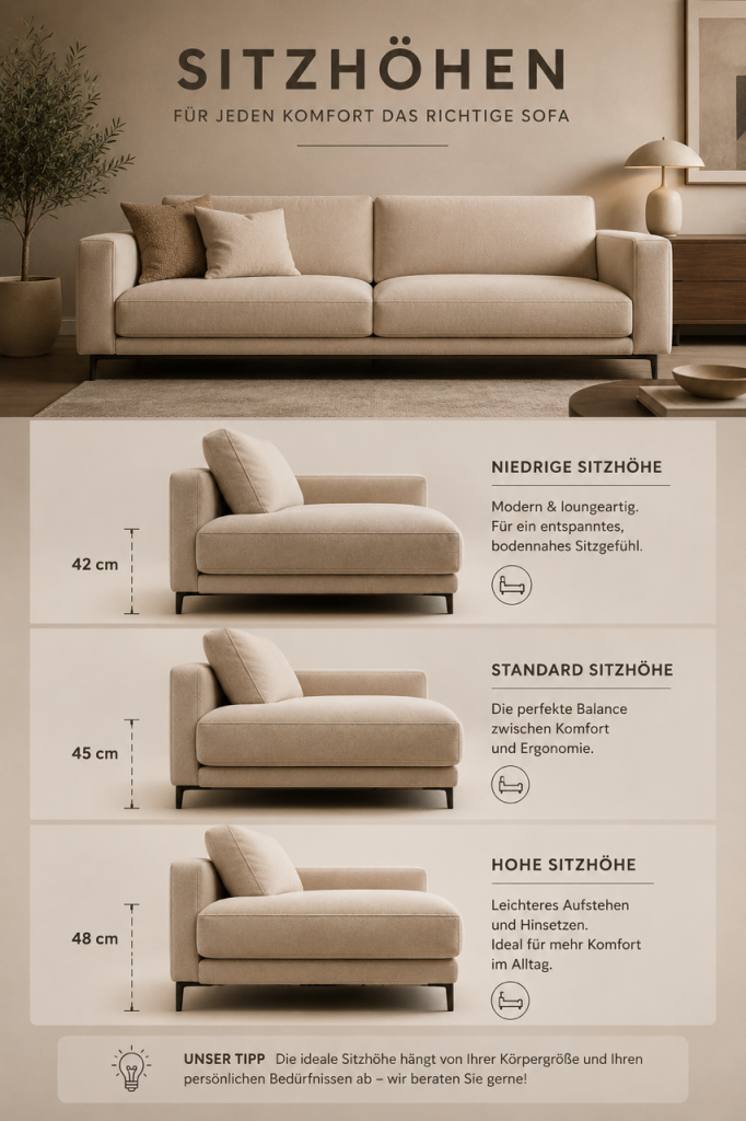 verschiedene Sitzhöhen 42 45 und 48cm für bessere Ergonomie im Sitzen