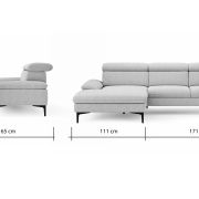 Ecksofa Felipa – Longchair links mit 2,5-Sitzer inkl. Kopfteil verstellbar, Stoff, Grau