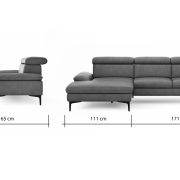 Ecksofa Felipa – Longchair links mit 2,5-Sitzer inkl. Kopfteil verstellbar, Leder, Grau