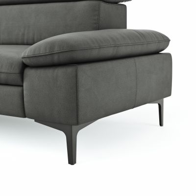 Ecksofa Felipa – Longchair links mit 2,5-Sitzer inkl. Kopfteil verstellbar, Leder, Grau