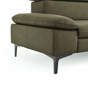 Ecksofa Felipa – 2,5-Sitzer mit Longchair rechts inkl. Kopfteil verstellbar, Leder, Olive