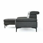 Ecksofa Felipa – Longchair links mit 2,5-Sitzer inkl. Kopfteil verstellbar, Leder, Grau