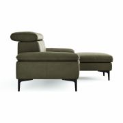 Ecksofa Felipa – 2,5-Sitzer mit Longchair rechts inkl. Kopfteil verstellbar, Leder, Olive