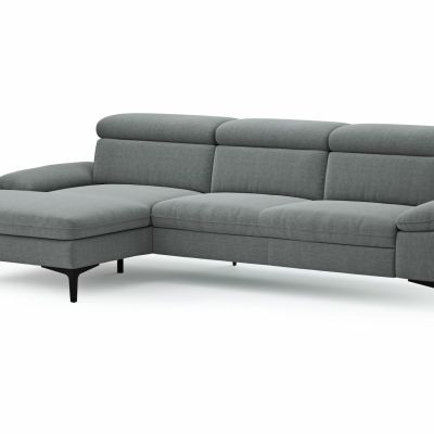 Ecksofa Felipa – Longchair links mit 2,5-Sitzer inkl. Kopfteil verstellbar, Stoff, Grau