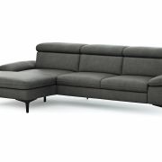 Ecksofa Felipa – Longchair links mit 2,5-Sitzer inkl. Kopfteil verstellbar, Leder, Grau