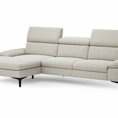 Ecksofa Felipa – Longchair links mit 2,5-Sitzer inkl. Kopfteil verstellbar, Stoff, Natur