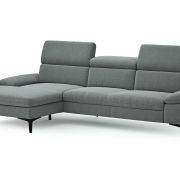 Ecksofa Felipa – Longchair links mit 2,5-Sitzer inkl. Kopfteil verstellbar, Stoff, Grau