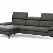 Ecksofa Felipa – Longchair links mit 2,5-Sitzer inkl. Kopfteil verstellbar, Leder, Grau