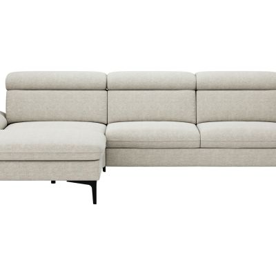 Ecksofa Felipa – Longchair links mit 2,5-Sitzer inkl. Kopfteil verstellbar, Stoff, Natur