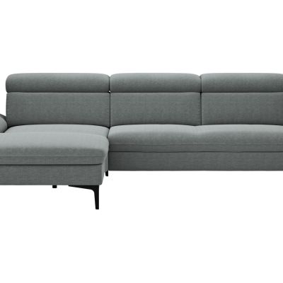 Ecksofa Felipa – Longchair links mit 2,5-Sitzer inkl. Kopfteil verstellbar, Stoff, Grau