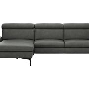 Ecksofa Felipa – Longchair links mit 2,5-Sitzer inkl. Kopfteil verstellbar, Leder, Grau