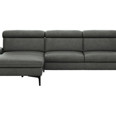 Ecksofa Felipa – Longchair links mit 2,5-Sitzer inkl. Kopfteil verstellbar, Leder, Grau