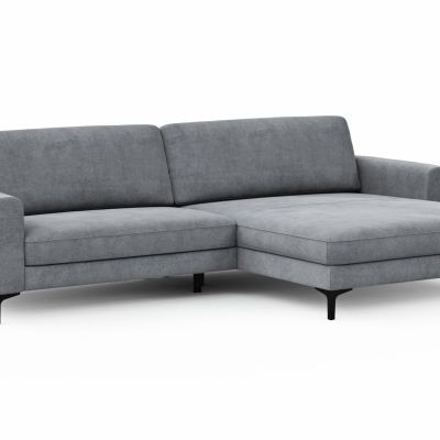 Ecksofa Oviedo – 1,5-Sitzer mit Longchair rechts, Stoff, Grau