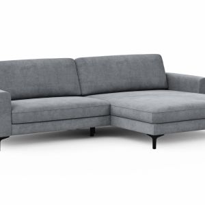 Ecksofa Oviedo – 1,5-Sitzer mit Longchair rechts, Stoff, Grau