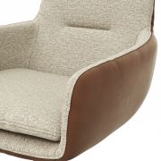 Armlehnstuhl Macano – drehbar, Stoff & Leder, Beige, Cognac