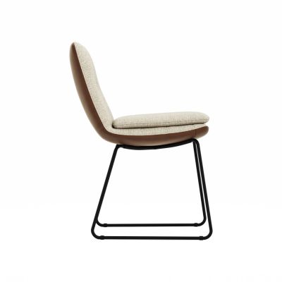 Polsterstuhl Macano – Leder & Stoff, Beige, Cognac
