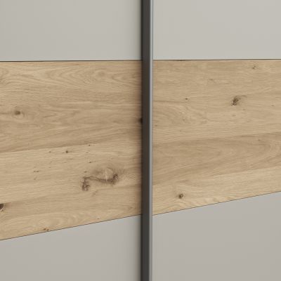 Schwebetürenschrank Viana – B ca. 308 cm, Furnier, Balkeneiche, Hellgrau