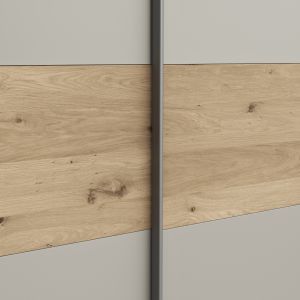 Schwebetürenschrank Viana – B ca. 308 cm, Furnier, Balkeneiche, Hellgrau