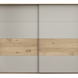 Schwebetürenschrank Viana – B ca. 248 cm, Furnier, Balkeneiche, Hellgrau