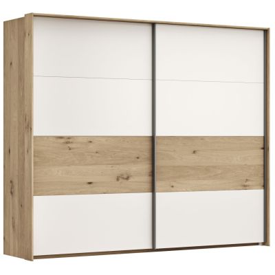 Schwebetürenschrank Viana – B ca. 248 cm, Furnier, Balkeneiche, Weiß