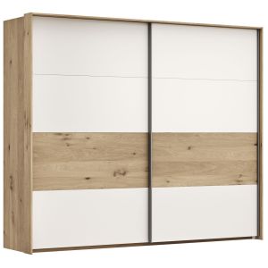 Schwebetürenschrank Viana – B ca. 248 cm, Furnier, Balkeneiche, Weiß