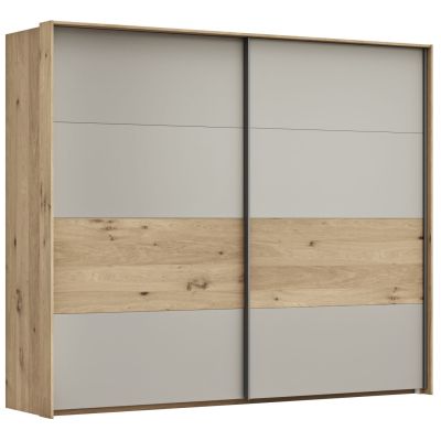 Schwebetürenschrank Viana – B ca. 248 cm, Furnier, Balkeneiche, Hellgrau