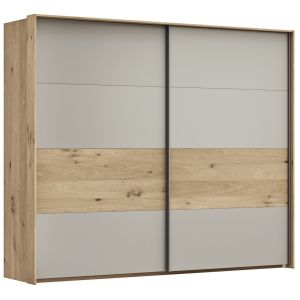 Schwebetürenschrank Viana – B ca. 248 cm, Furnier, Balkeneiche, Hellgrau