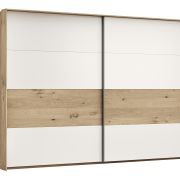 Schwebetürenschrank Viana – B ca. 308 cm, Furnier, Balkeneiche, Weiß