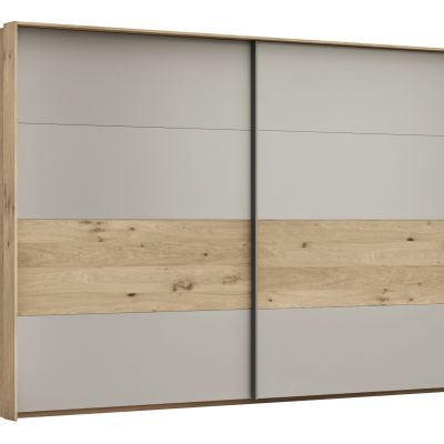 Schwebetürenschrank Viana – B ca. 308 cm, Furnier, Balkeneiche, Hellgrau