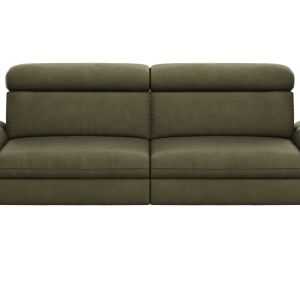 Sofa Felipa – 3-Sitzer inkl. Kopfteil verstellbar, Leder, Olive