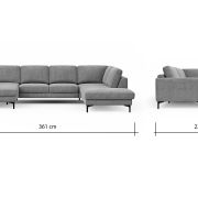 Wohnlandschaft Oviedo – Longchair links mit 2-Sitzer und Ecke rechts, Stoff, Braungrün