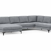 Wohnlandschaft Oviedo – Longchair links mit 2-Sitzer und Ecke rechts, Stoff, Grau