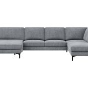Wohnlandschaft Oviedo – Longchair links mit 2-Sitzer und Ecke rechts, Stoff, Grau