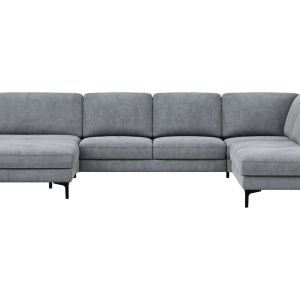 Wohnlandschaft Oviedo – Longchair links mit 2-Sitzer und Ecke rechts, Stoff, Grau