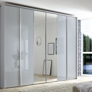 Drehtürenschrank EM Arango –   B. ca. 298 cm, Dekor saphir, saphirglas