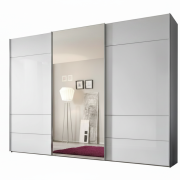 Schwebetürenschrank 3-türig EM Arango – B. ca. 280 cm, Dekor vulkan, Alpinweissglas, Kristallspiegel