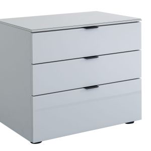 Nachtkommode EM Arango – mit 3 Schubkästen und Glasplatte, B. ca. 58 cm, Dekor perlgrau, Grauglas