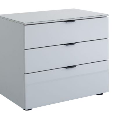Nachtkommode EM Arango – mit 3 Schubkästen und Glasplatte, B. ca. 58 cm, Dekor perlgrau, Grauglas