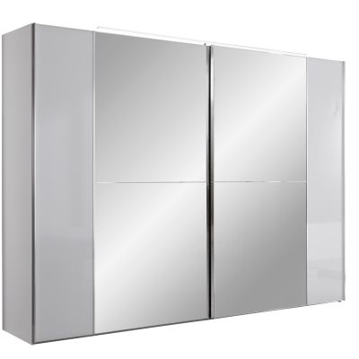 Schwebetürenschrank 2-türig EM Avola – B. ca. 298 cm, Dekor weiss, Alpinweissglas, Kristallspiegel