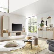 Wohnwand EM Gradina – mit Beleuchtung, Risseiche, Sandbeige