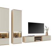 Wohnwand EM Gradina – mit Beleuchtung, Risseiche, Sandbeige