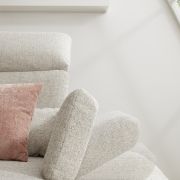 Ecksofa EM Lamego – Rückenlehne, Kopfteil und Armteil verstellbar, Stoff, Beige
