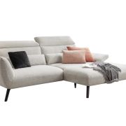 Ecksofa EM Lamego – Rückenlehne, Kopfteil und Armteil verstellbar, Stoff, Beige
