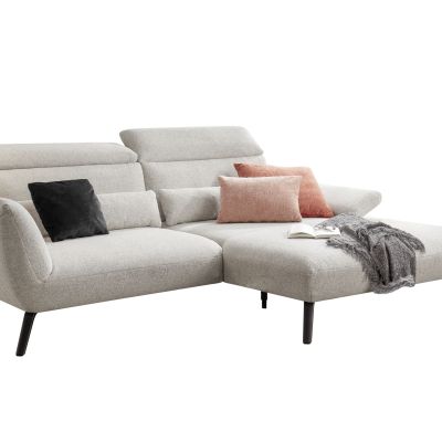 Ecksofa EM Lamego – Rückenlehne, Kopfteil und Armteil verstellbar, Stoff, Beige