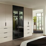 Drehtürenschrank EM Lascala 6-türig – mit 6 Schubkästen, B. ca. 304 cm, champagner, Glas