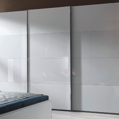Schwebetürenschrank EM Lascala 3-türig – B. ca. 270 cm,  seidengrau, Farbglas
