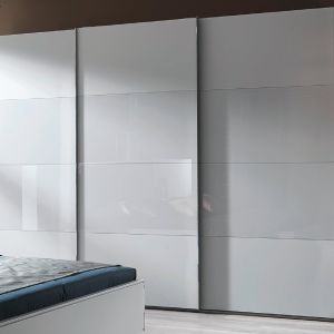 Schwebetürenschrank EM Lascala 3-türig – B. ca. 270 cm,  seidengrau, Farbglas