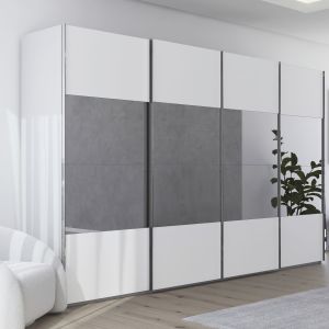 Schwebetürenschrank EM Lascala 4-türig – B. ca. 360 cm,  alpinweiß, Spiegel